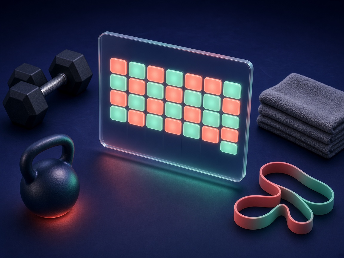 A weekly training board with mixed gym equipment